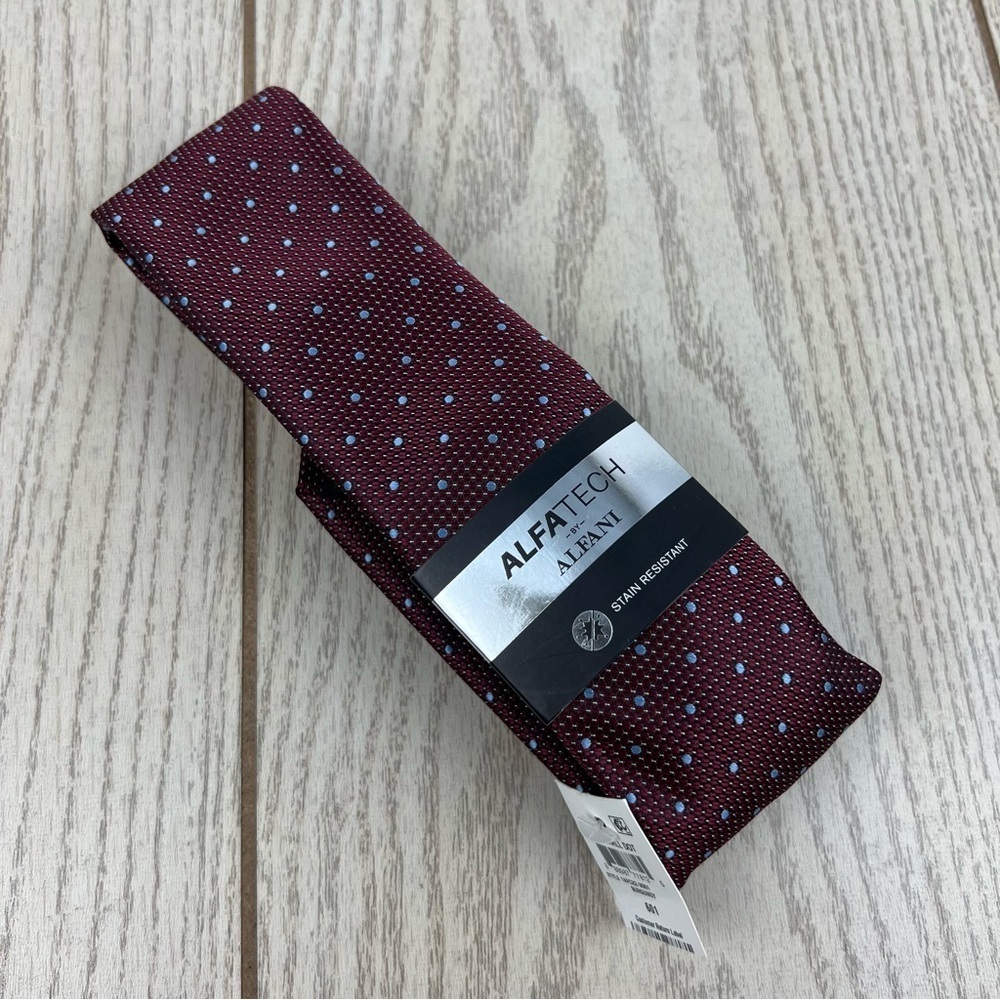 646 Alfani AlfaTech Stain Resistant Men's Tie Marshall Dot 601 Burgundy $55